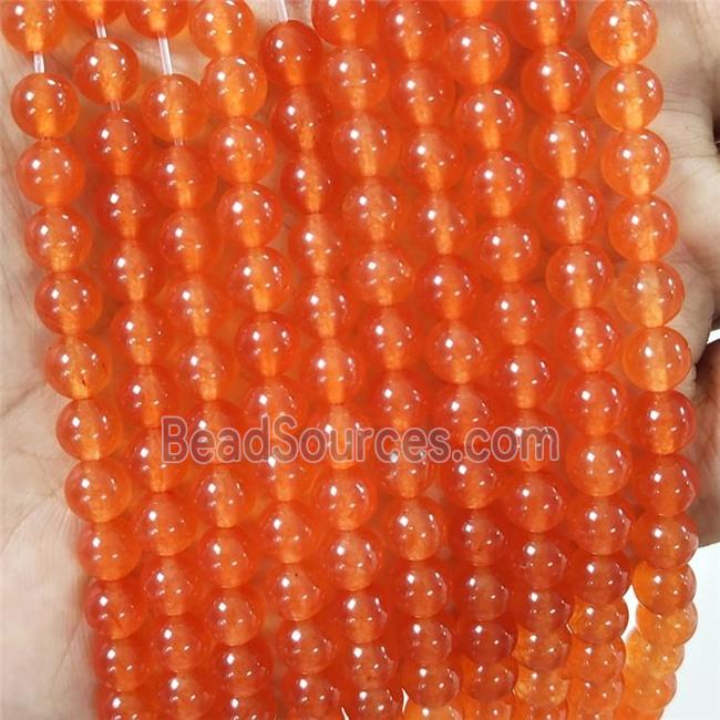 Orange Malaysia Jade Beads Dye Smooth Round