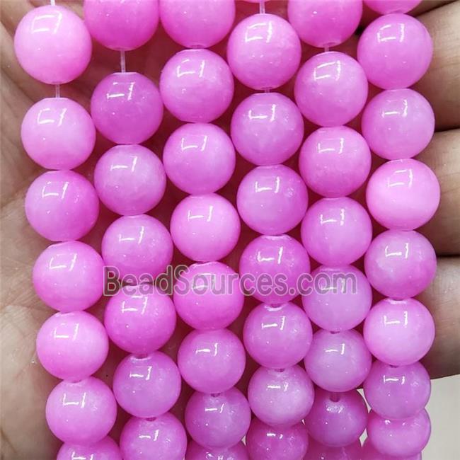 Natural Honey Jade Beads Hotpink Dye Smooth Round