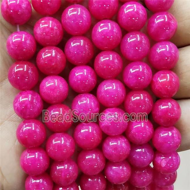 Natural Honey Jade Beads Hotpink Dye Smooth Round