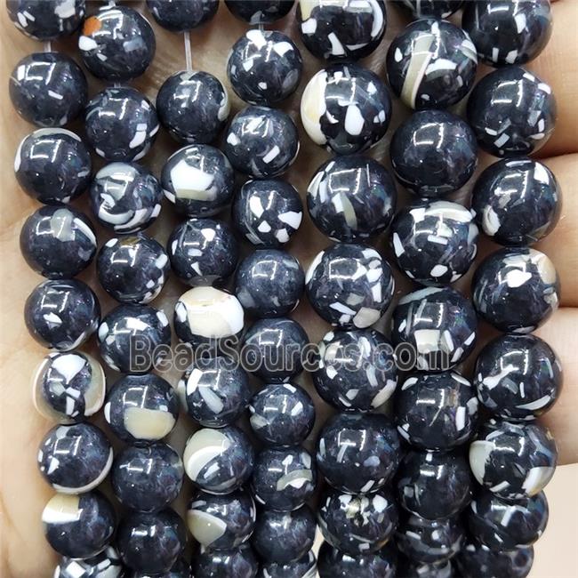 Black Jade Beads Inlay Trochid Shell Dye Smooth Round