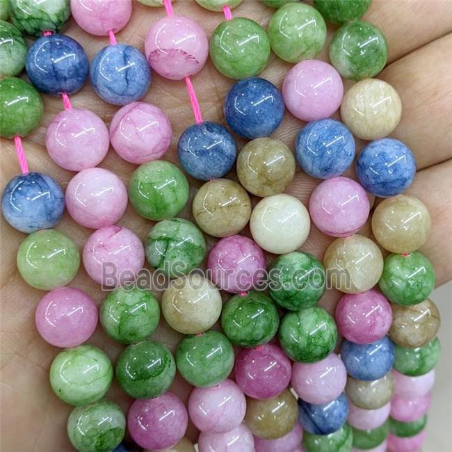 Natural Jade Beads Mixed Color Dye Smooth Round