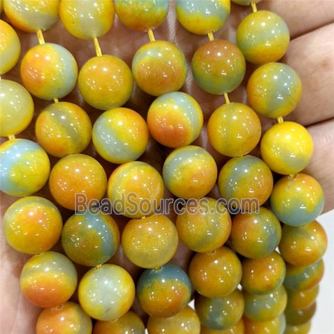 Natural Jade Beads Yellow Dye Smooth Round