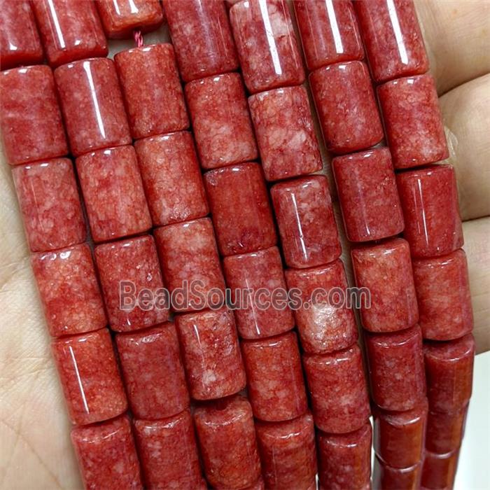 Sponge Jade Tube Beads Red Dye