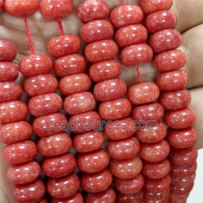 Sponge Jade Rondelle Beads Smooth Red Dye