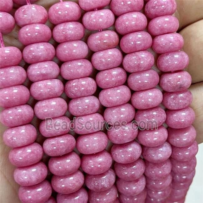 Sponge Jade Rondelle Beads Smooth Pink Dye