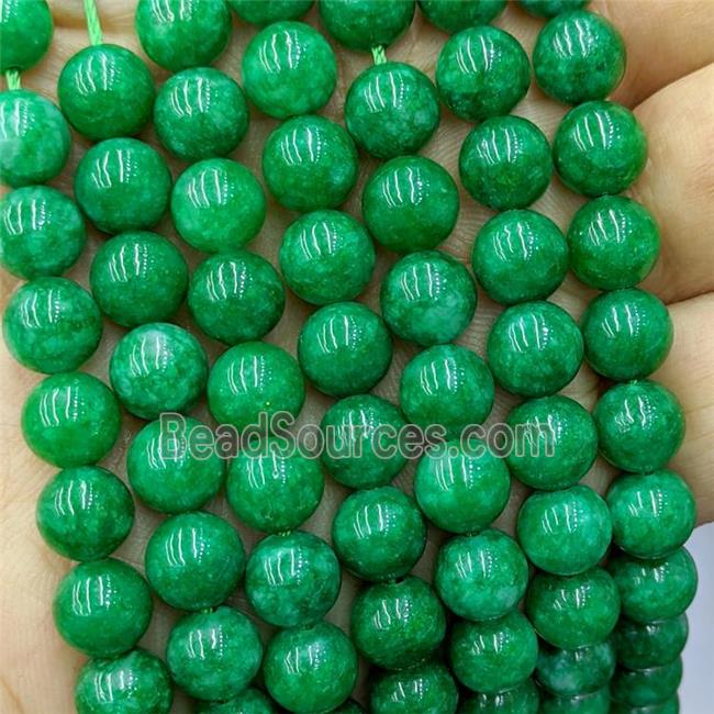 Sponge Jade Beads Green Dye Smooth Round