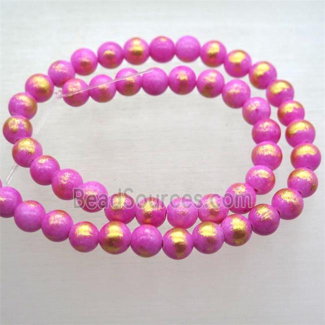 round hotpink JinShan Jade beads