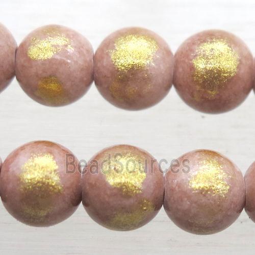 round peach JinShan Jade beads with gold foil