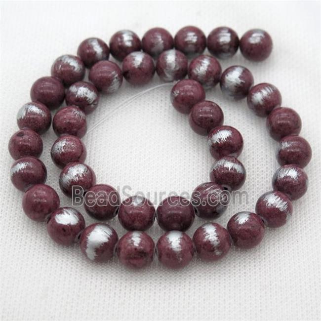 round deepred Silvery Jade Beads