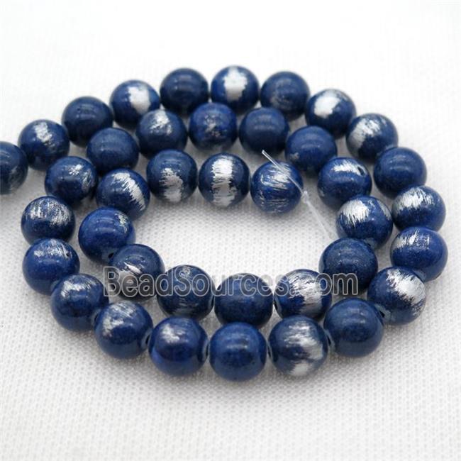 round royalblue Silvery Jade Beads