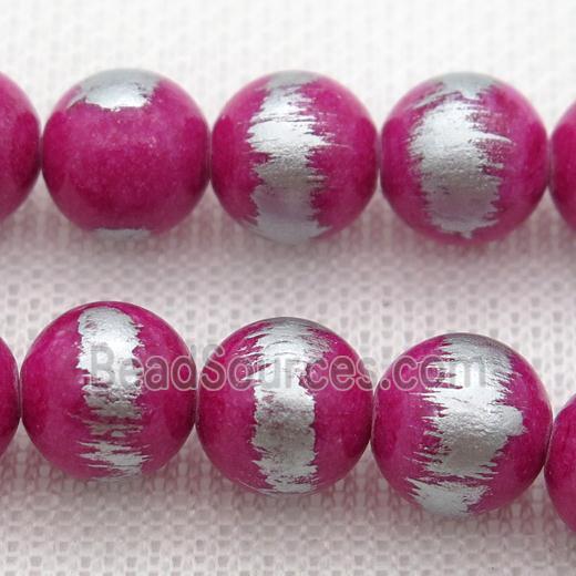 round hotpink Silvery Jade Beads