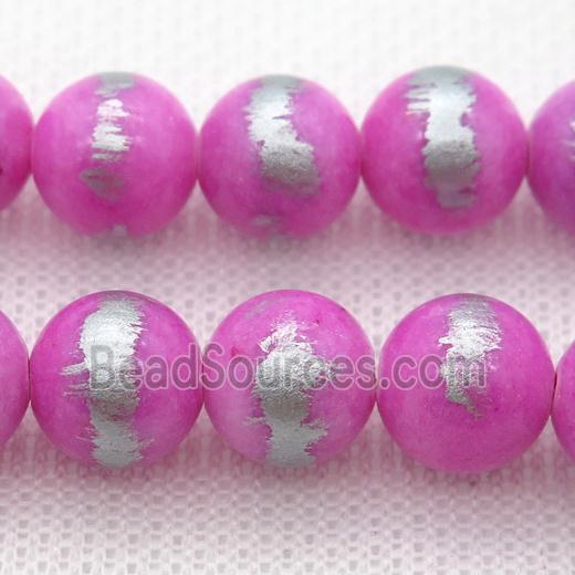 round hotpink Silvery Jade Beads