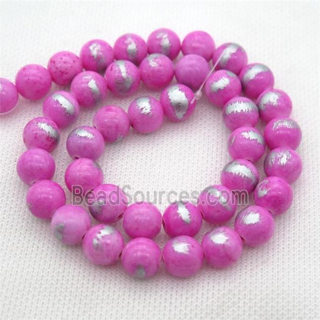 round hotpink Silvery Jade Beads