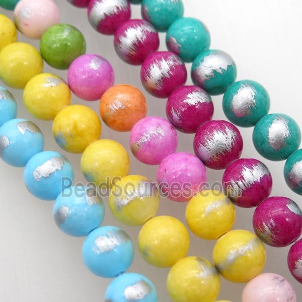 round Silvery Jade Beads with silver foil, mixed color