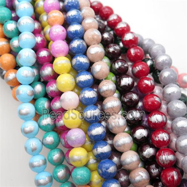 round Silvery Jade Beads with silver foil, mixed color