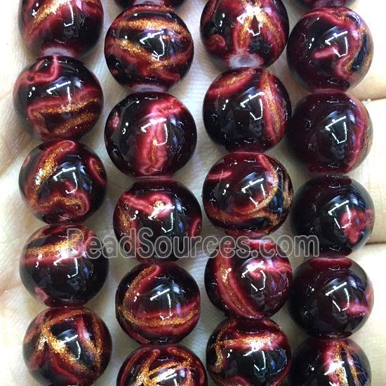 darkred Lampword Beads with goldsand, round