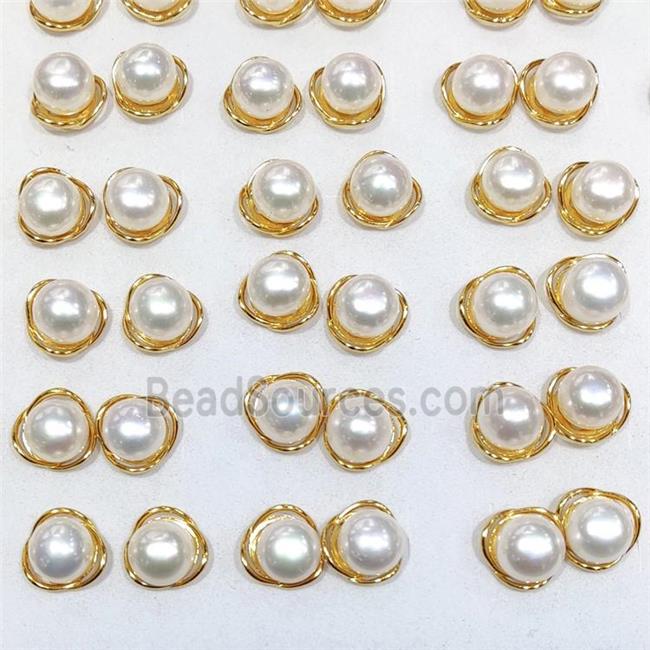 925 Sterling Silver Stud Earring With White Pearl Gold Plated