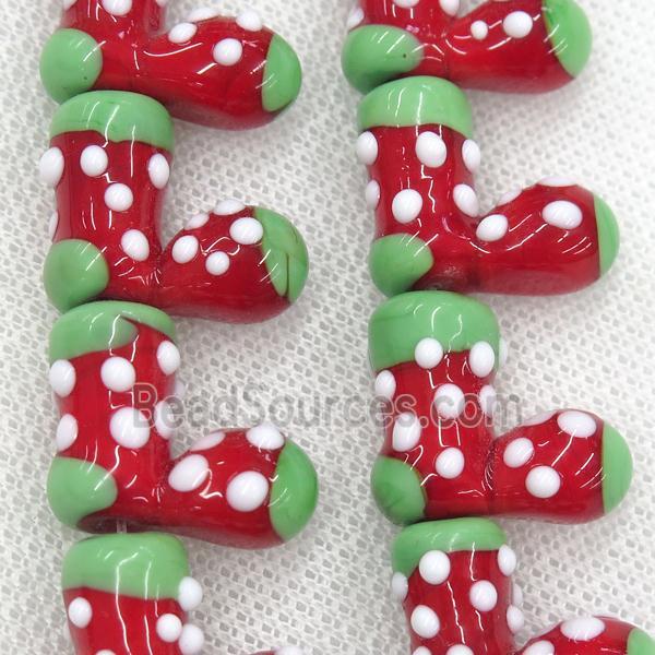 Lampwork glass beads, christmas stocking