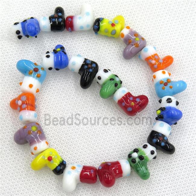 Lampwork glass beads, christmas stocking