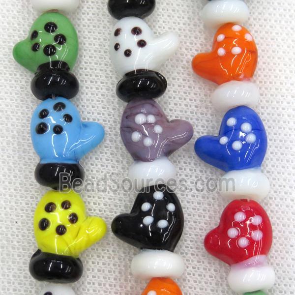 Lampwork glass beads, christmas glove