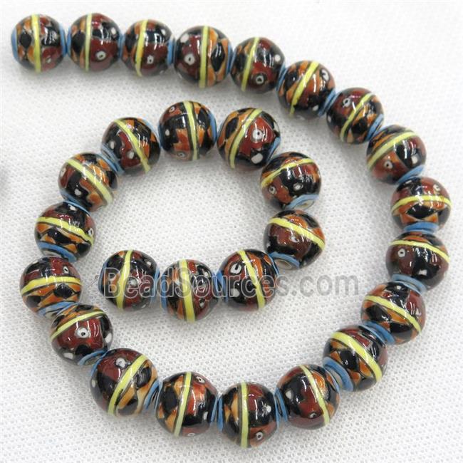 round Oriental Porcelain beads, coffee