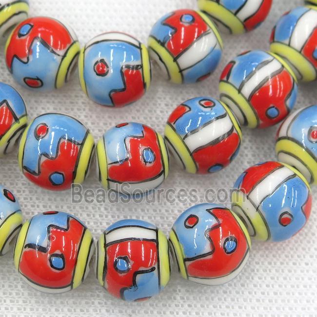 redblue Oriental Porcelain round beads