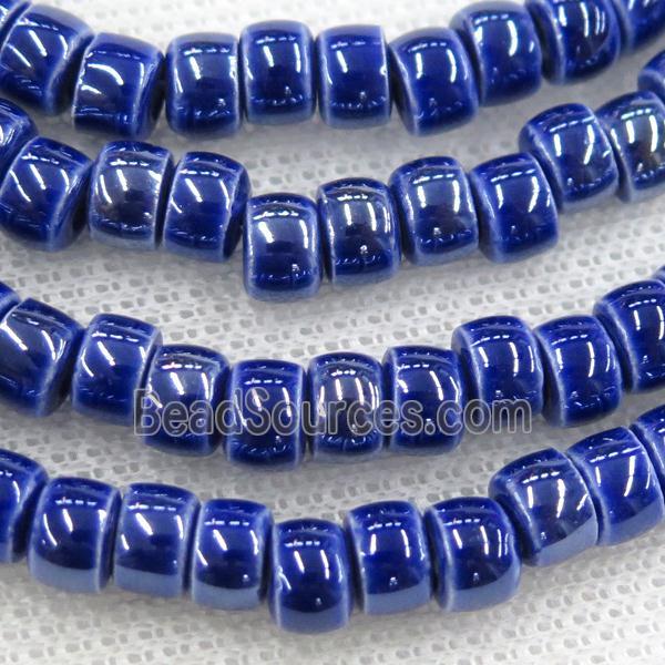 Oriental Porcelain heishi beads, deepblue enamel, electroplated