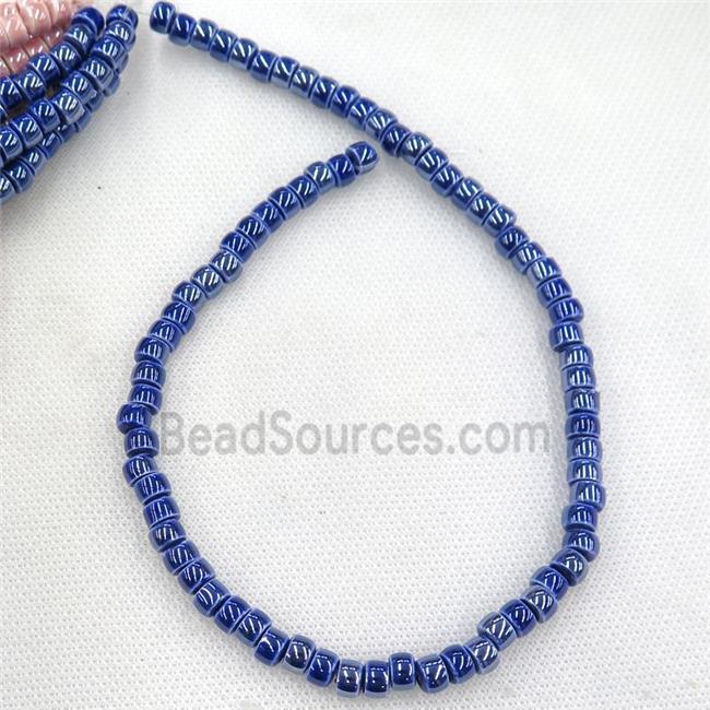 Oriental Porcelain heishi beads, deepblue enamel, electroplated