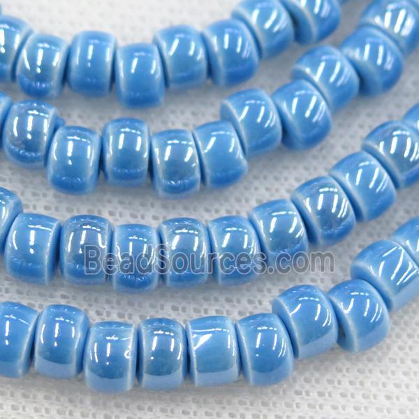 Oriental Porcelain heishi beads, blue enamel, electroplated