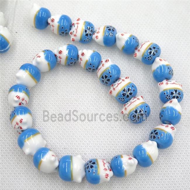 blue Oriental Porcelain beads, fortune cat