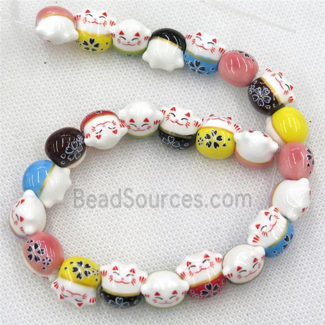 mixcolor Oriental Porcelain beads, fortune cat