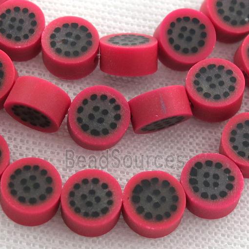 Polymer Clay Fimo Beads, Dragon fruit, red