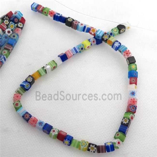 Millefiori Glass cube beads