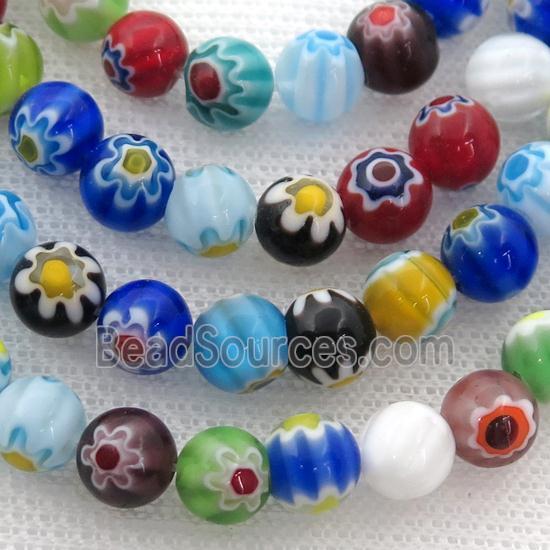 Millefiori Glass round beads, mix