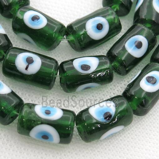 handmade green Lampwork Glass tube Beads with evil eye