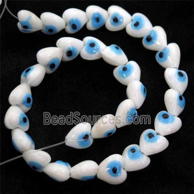 handmade white Lampwork Glass heart Beads with evil eye