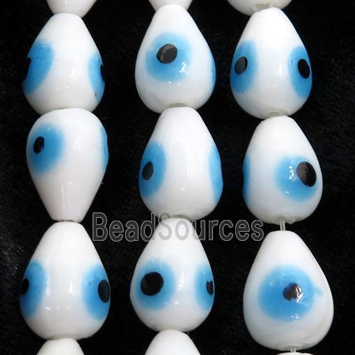 handmade white Lampwork Glass teardrop Beads with evil eye