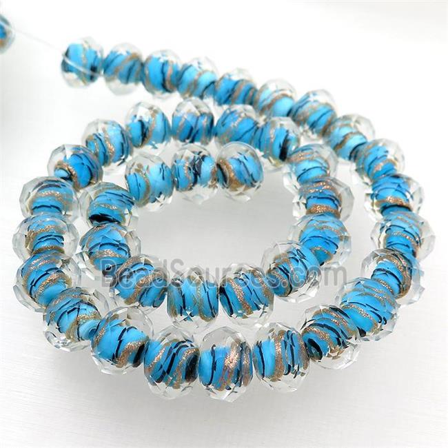 blue Lampwork glass beads, faceted rondelle