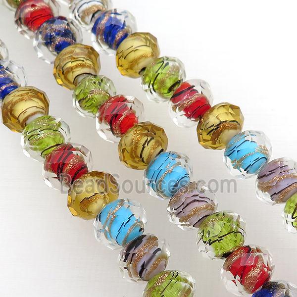 Lampwork glass beads, faceted rondelle, mixed color