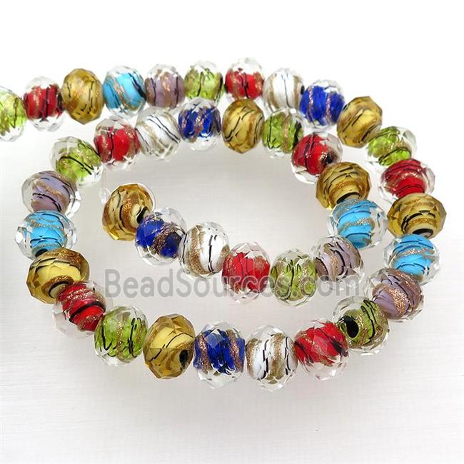 Lampwork glass beads, faceted rondelle, mixed color