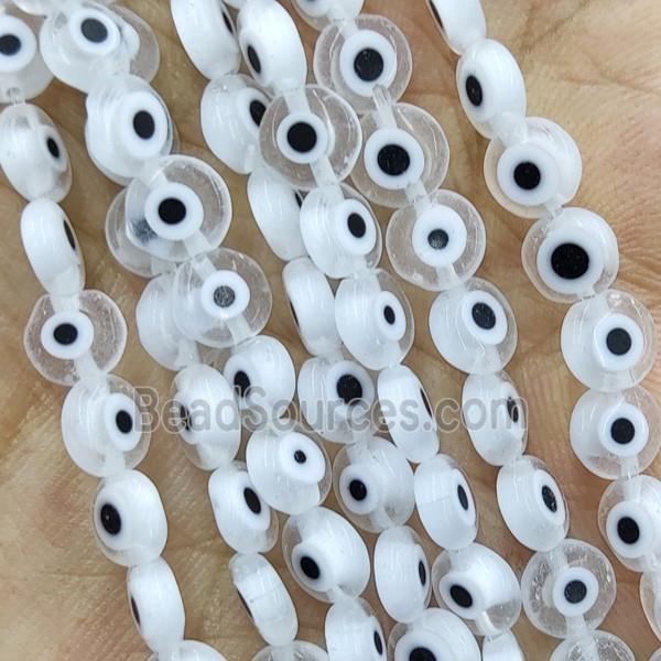 White Lampwork Glass Circle Beads Evil Eye