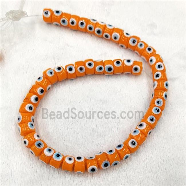 Orange Lampwork Glass Heishi Beads With Evil Eye