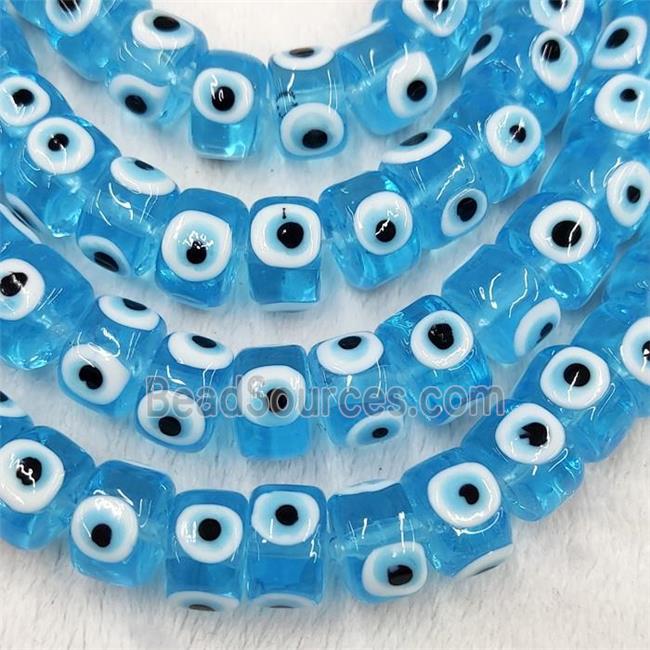 Blue Lampwork Glass Heishi Beads With Evil Eye