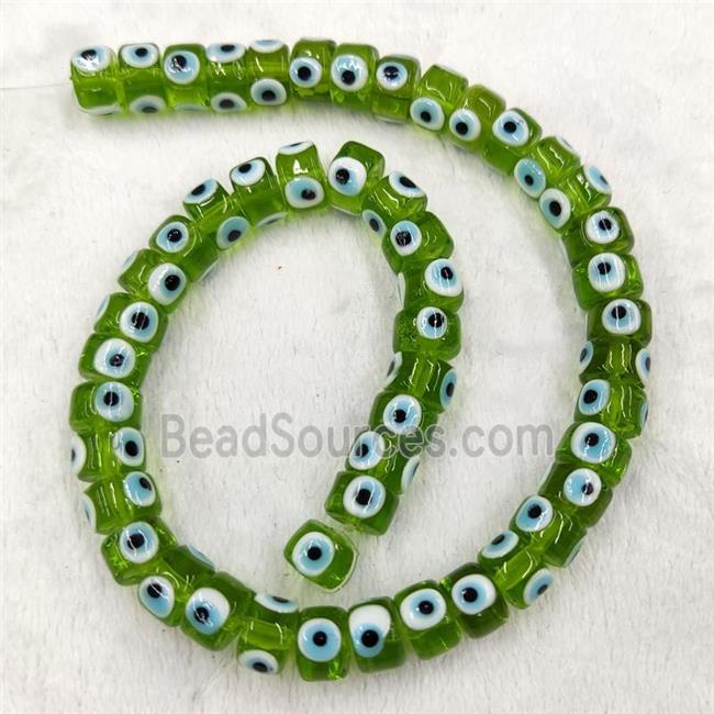 Green Lampwork Glass Heishi Beads With Evil Eye