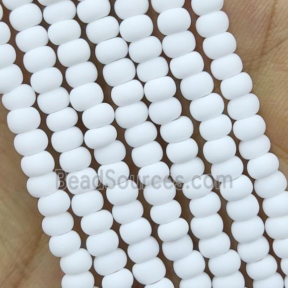 White Lampwork Glass Rondelle Beads Matte