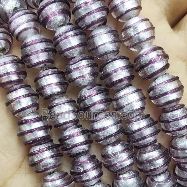 Larmwork Glass Beads With Silver Foil Round Purple Line