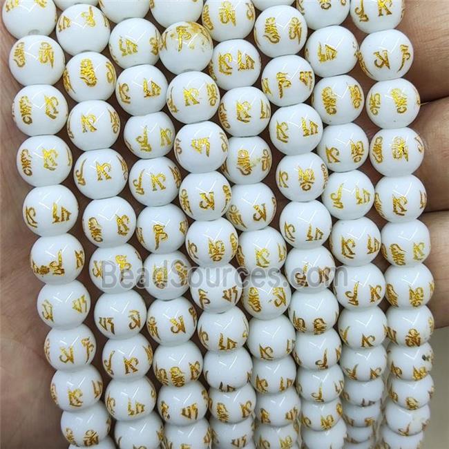 White Glass Beads Round Buddhist