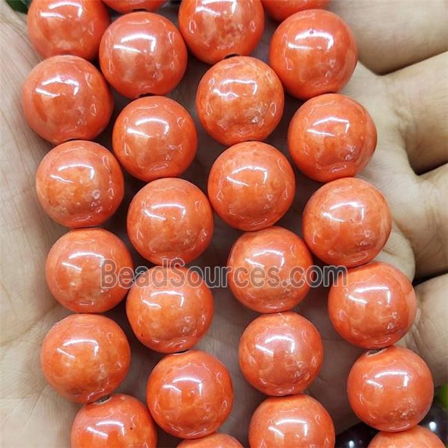 Orange Porcelain Beads Smooth Round