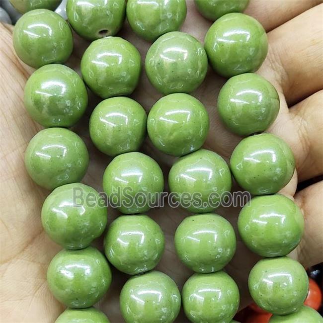 Green Porcelain Beads Smooth Round