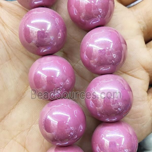 Pink Porcelain Beads Smooth Round